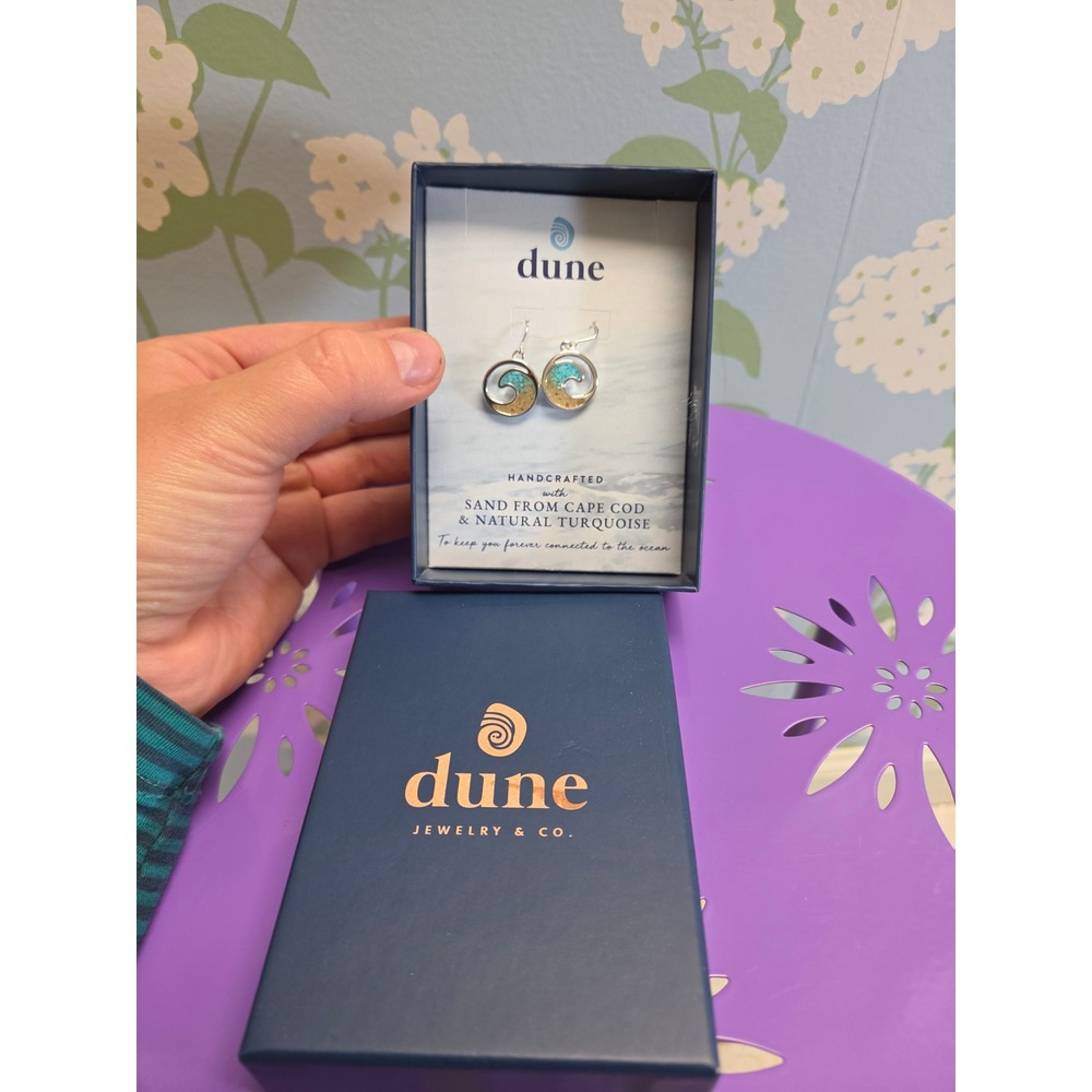Dune Jewelry Cape Cod Sand & Turquoise Wave Earrings Sterling Silver Handcrafted